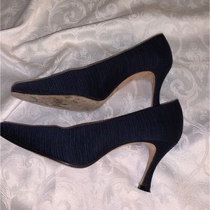 Lord & Taylor Blue fabric, and leather pumps with heels